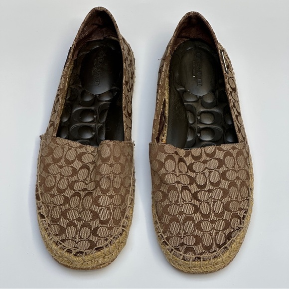 Coach Signature C Logo Brown Canvas Espadrille Flats Size 8.5B - Picture 1 of 12